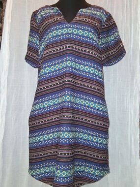 Ellison Blue Multi-Stripe Midi Dress with Teal Accents